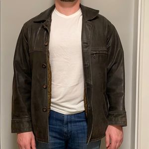 Distressed Brown Leather Jacket w/Removable Lining